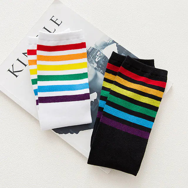 Rainbow Knee-High Cotton Striped Socks