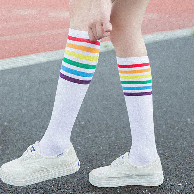 Rainbow Knee-High Cotton Striped Socks