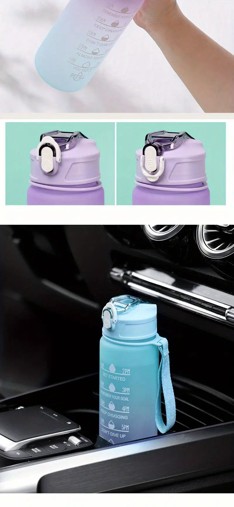 Motivational Ombre Color Water Bottle with Straw & Stickers