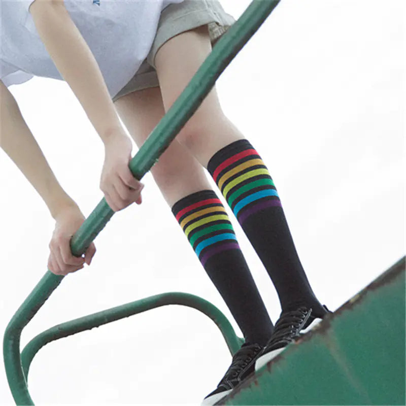 Rainbow Knee-High Cotton Striped Socks