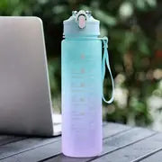 Motivational Ombre Color Water Bottle with Straw & Stickers