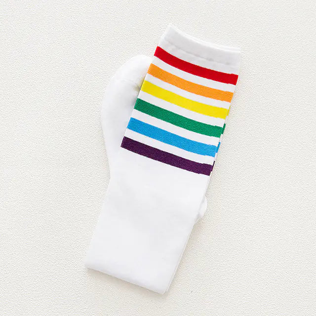 Rainbow Knee-High Cotton Striped Socks