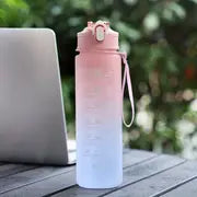Motivational Ombre Color Water Bottle with Straw & Stickers