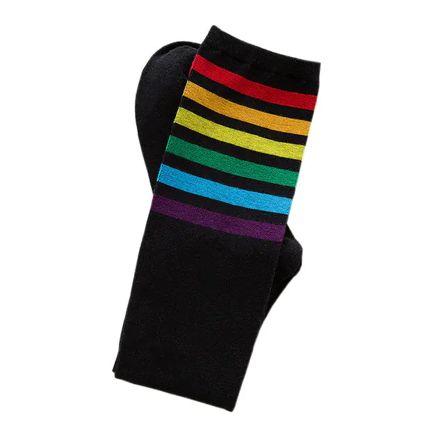 Rainbow Knee-High Cotton Striped Socks