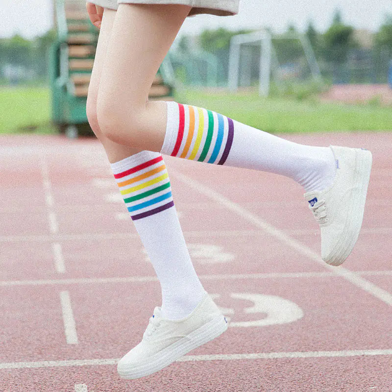 Rainbow Knee-High Cotton Striped Socks