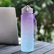 Motivational Ombre Color Water Bottle with Straw & Stickers