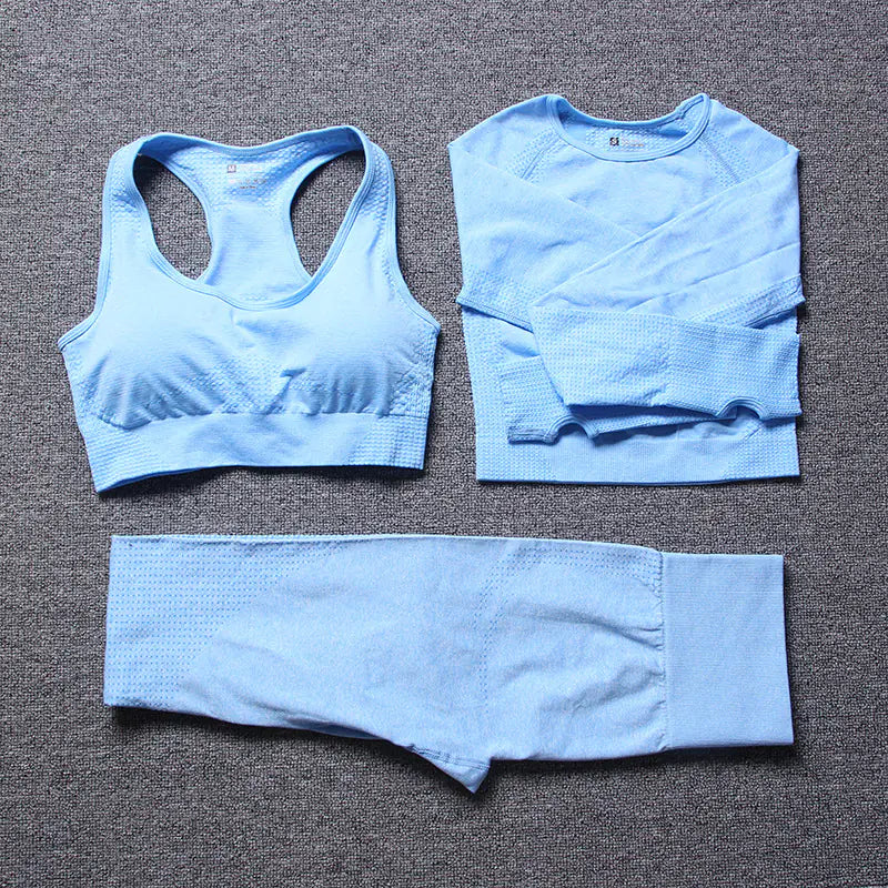 3-Piece Seamless Yoga Set for Running and Exercise