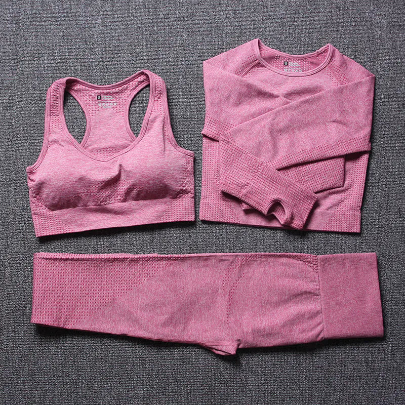 3-Piece Seamless Yoga Set for Running and Exercise