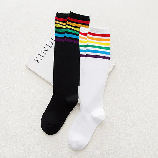 Rainbow Knee-High Cotton Striped Socks