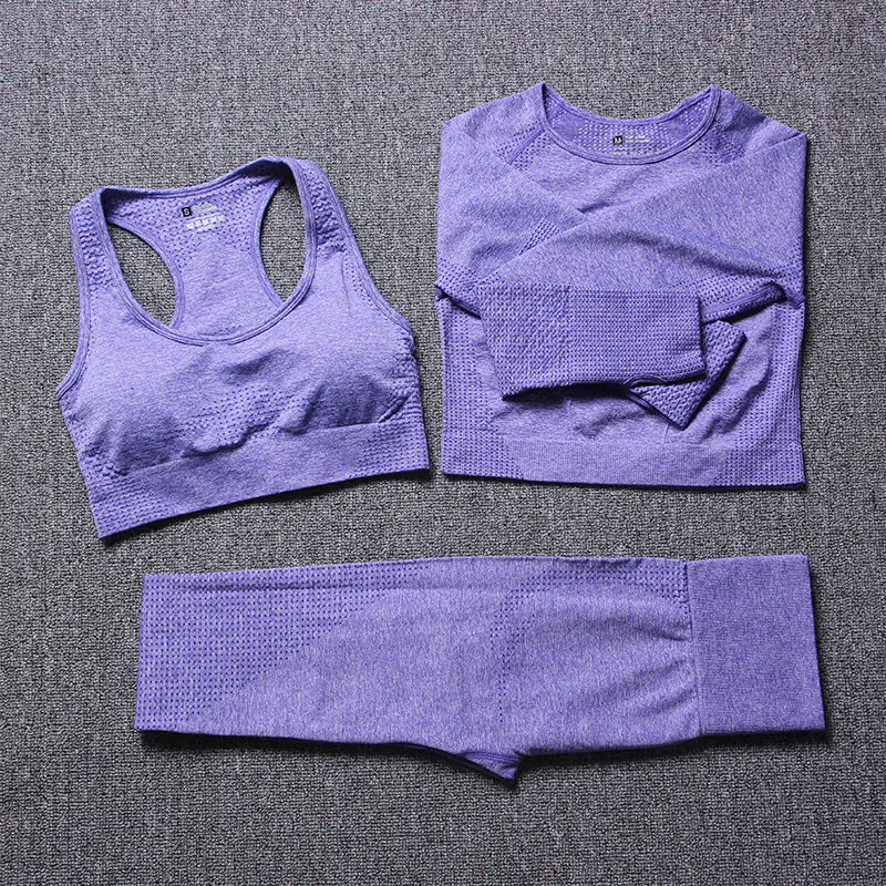 3-Piece Seamless Yoga Set for Running and Exercise