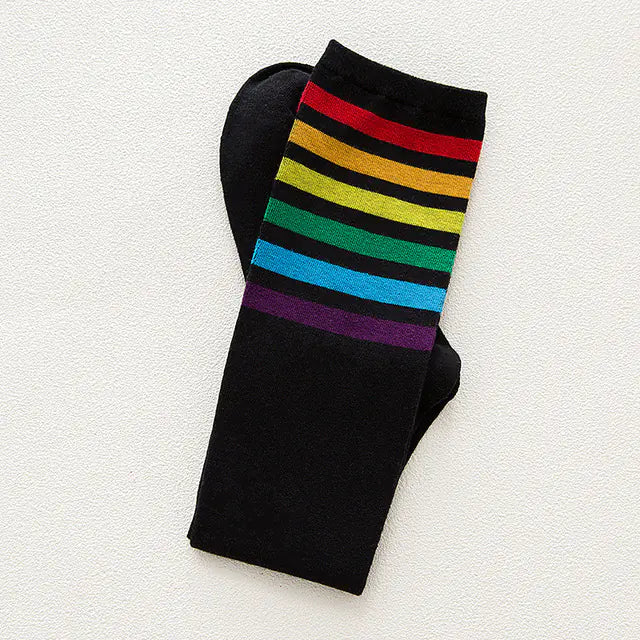 Rainbow Knee-High Cotton Striped Socks