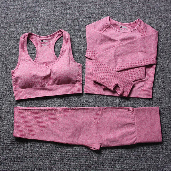 3-Piece Seamless Yoga Set for Running and Exercise